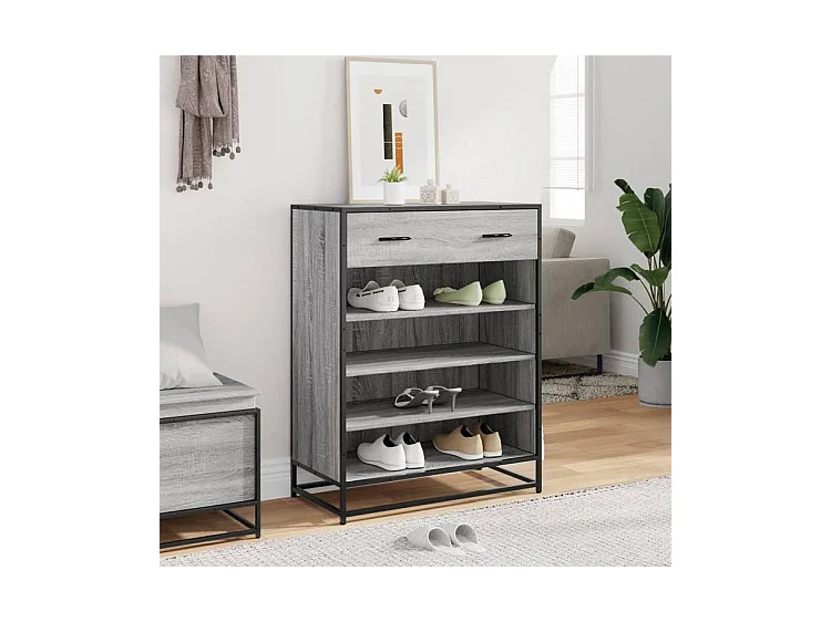 Meuble à chaussures sonoma gris bois d'ingénierie et métal