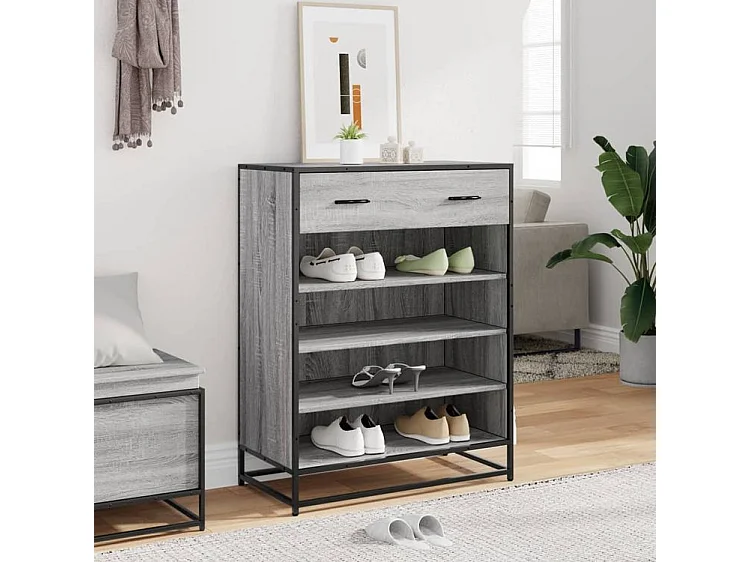 Meuble à chaussures sonoma gris bois d'ingénierie et métal