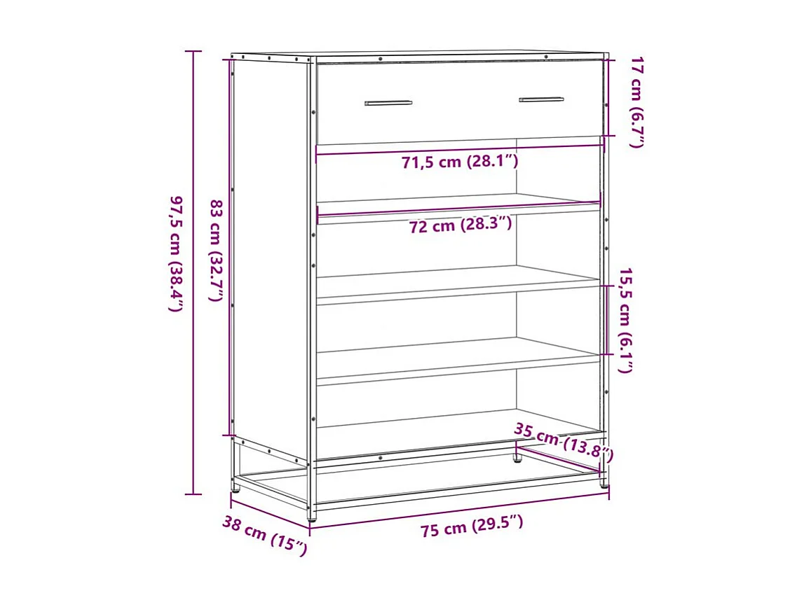 Meuble à chaussures sonoma gris bois d'ingénierie et métal