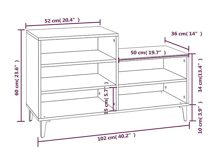 Armoire à chaussures Noir 102x36x60 Bois d'ingénierie