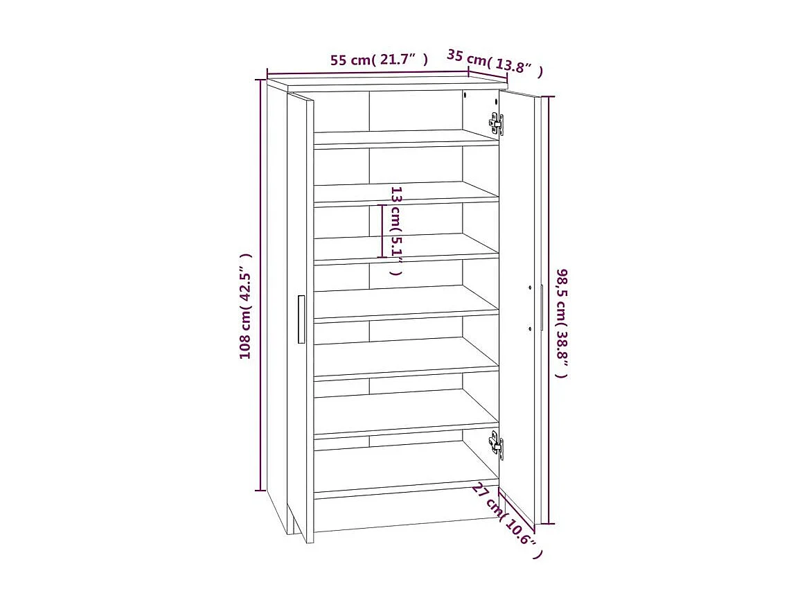 Meuble à chaussures 7 niveaux Palina L55xH108xP35 – Élégance et fonctionnalité-Couleur Gris béton