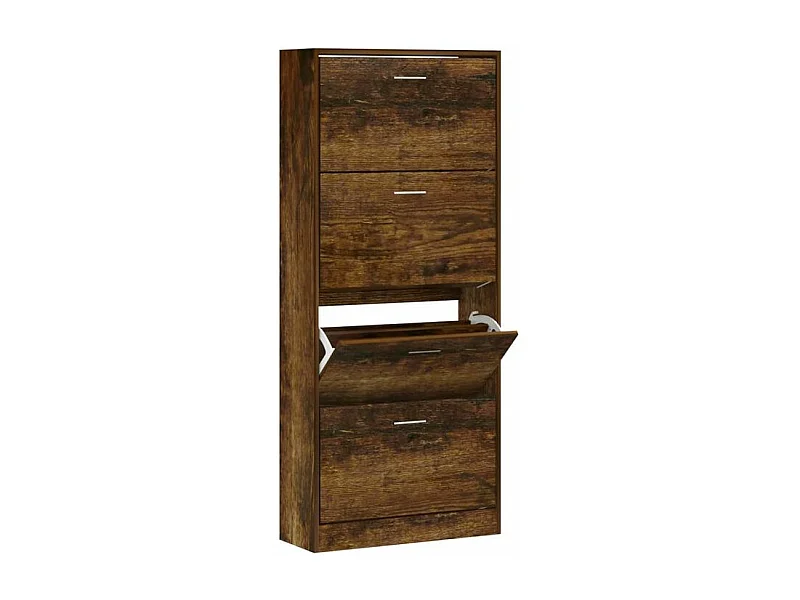 Armoire à chaussures en bois Puerto L63xH147xP24 – 4 portes rabattables-Couleur Marron fumé