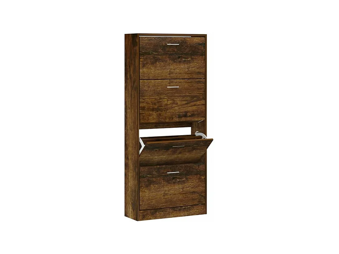 Armoire à chaussures en bois Puerto L63xH147xP24 – 4 portes rabattables-Couleur Marron fumé