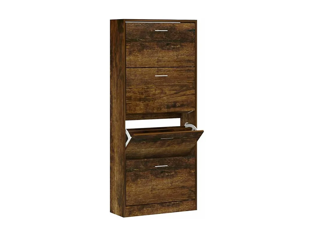 Armoire à chaussures en bois Puerto L63xH147xP24 – 4 portes rabattables-Couleur Marron fumé