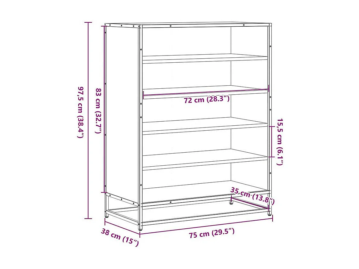 Meuble à chaussures chêne marron bois d'ingénierie et métal