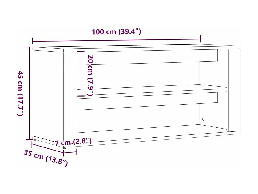Banc à chaussures chêne artisanal 100x35x45 bois d'ingénierie
