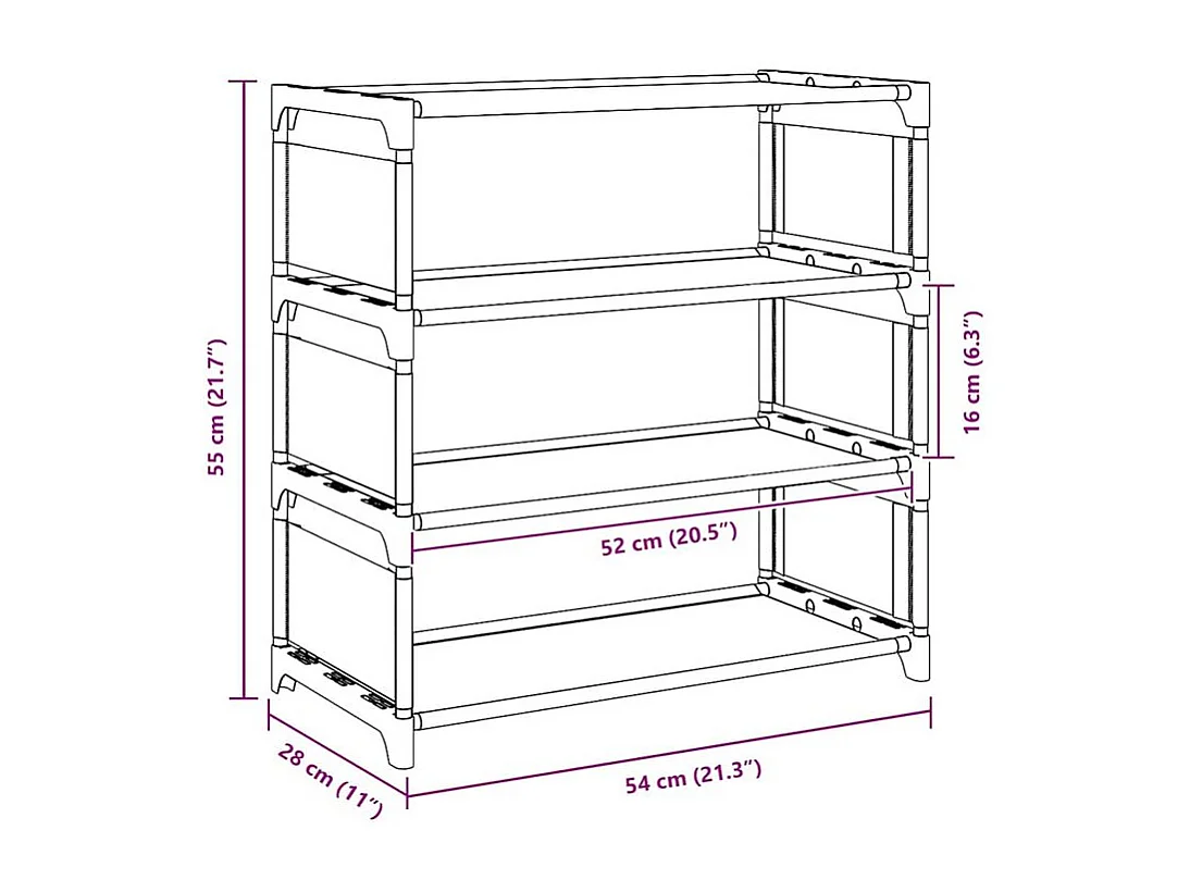 Étagère à chaussures 4 niveaux gris 54x28x55 tissu non-tissé