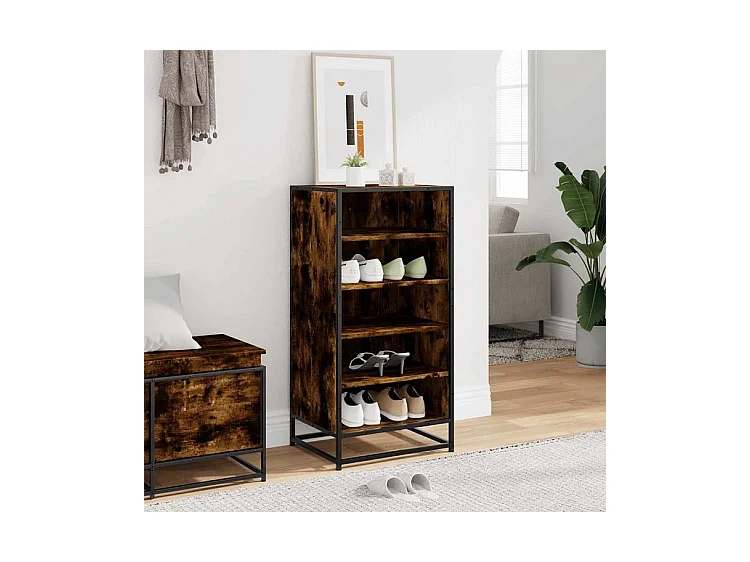 Étagère à chaussures chêne fumé 48x38x97,5 bois d'ingénierie