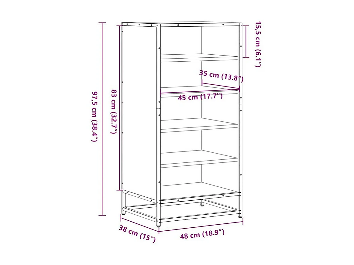 Étagère à chaussures chêne fumé 48x38x97,5 bois d'ingénierie