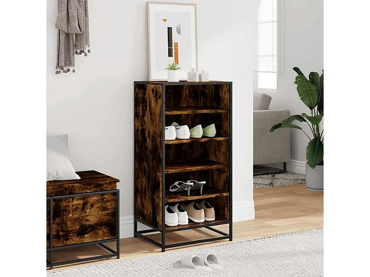 Étagère à chaussures chêne fumé 48x38x97,5 bois d'ingénierie