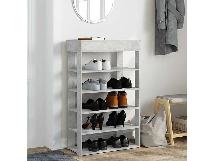 Étagère à chaussures gris béton 60x30x98 bois d'ingénierie