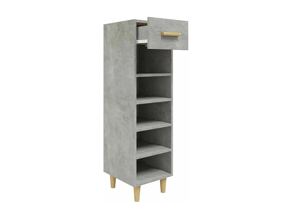 Meuble à étagères Livio avec 1 tiroir - Pieds en bois naturel-Couleur Gris béton