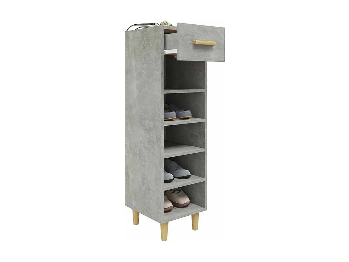 Meuble à étagères Livio avec 1 tiroir - Pieds en bois naturel-Couleur Gris béton