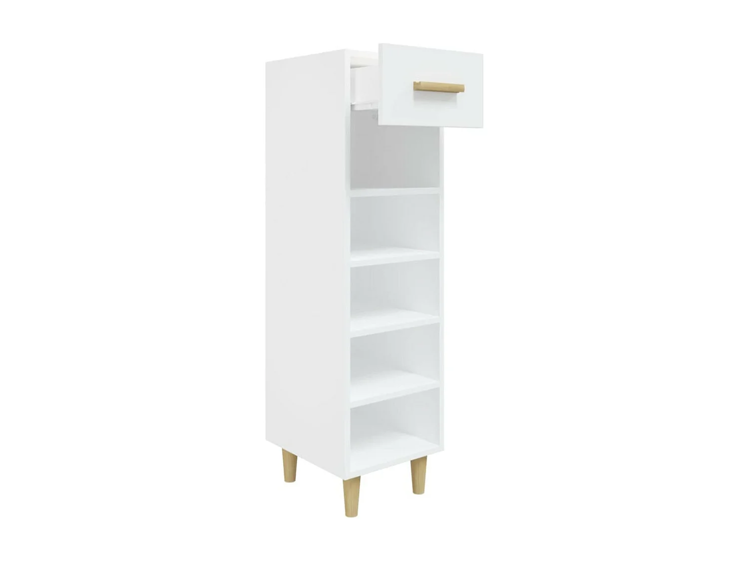 Meuble à étagères Livio avec 1 tiroir - Pieds en bois naturel-Couleur Gris béton