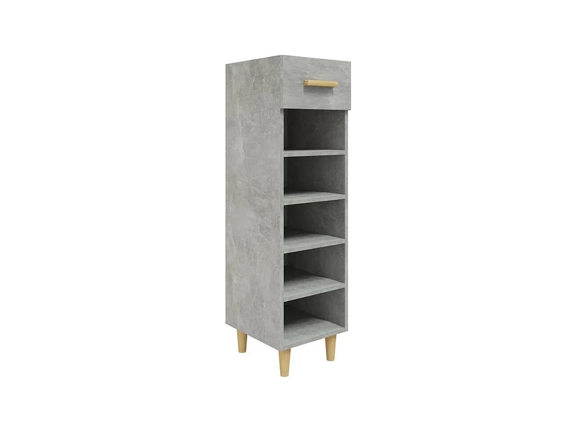 Meuble à étagères Livio avec 1 tiroir - Pieds en bois naturel-Couleur Gris béton