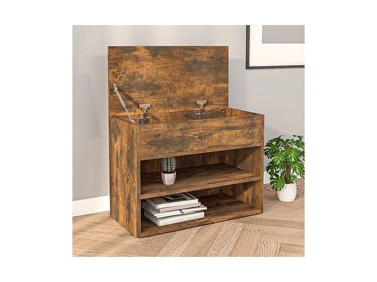 Banc à chaussures en bois Borka L 60 x H 45cm - Compact et Pratique-Couleur Marron fumé