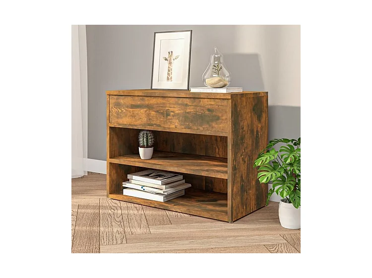 Banc à chaussures en bois Borka L 60 x H 45cm - Compact et Pratique-Couleur Marron fumé