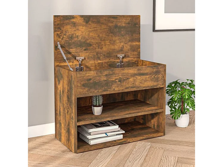 Banc à chaussures en bois Borka L 60 x H 45cm - Compact et Pratique-Couleur Marron fumé