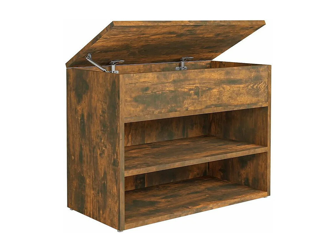 Banc à chaussures en bois Borka L 60 x H 45cm - Compact et Pratique-Couleur Marron fumé