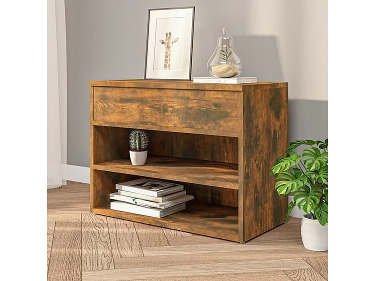Banc à chaussures en bois Borka L 60 x H 45cm - Compact et Pratique-Couleur Marron fumé