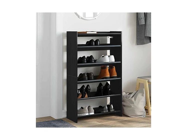 Étagère à chaussures en bois Manda L 60 x H 100cm - Rangement 5 niveaux-Couleur Noir