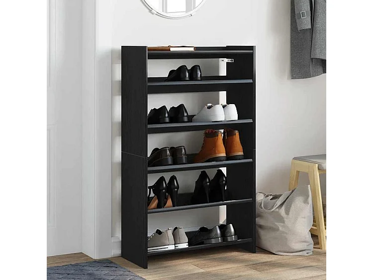 Étagère à chaussures en bois Manda L 60 x H 100cm - Rangement 5 niveaux-Couleur Noir