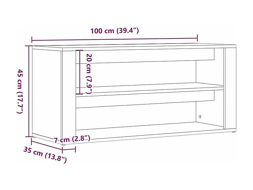 Banc à chaussures vieux bois 100x35x45 bois d'ingénierie