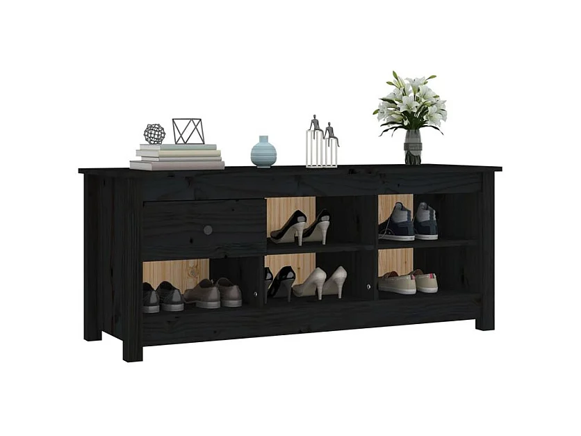 Armoire à chaussures Noir 110x38x45,5 Bois de pin massif