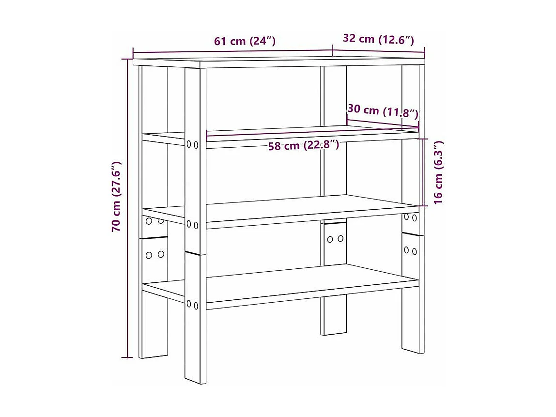 Étagère à chaussures noir 61x32x70 bois d'ingénierie