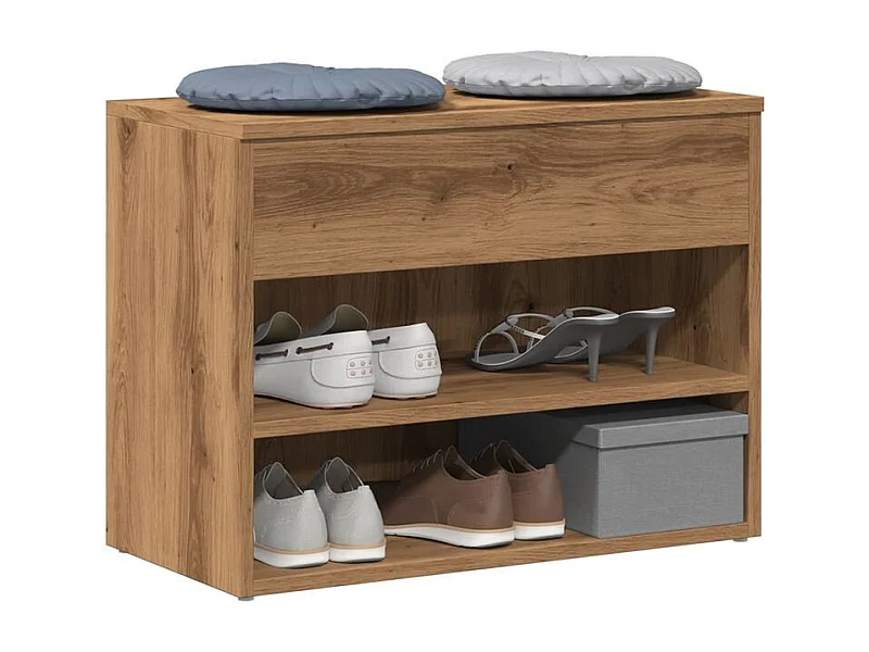 Banc à chaussures en bois Borka L 60 x H 45cm - Compact et Pratique-Couleur Marron clair