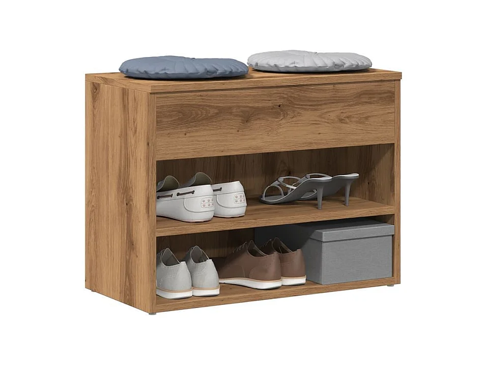 Banc à chaussures en bois Borka L 60 x H 45cm - Compact et Pratique-Couleur Marron clair