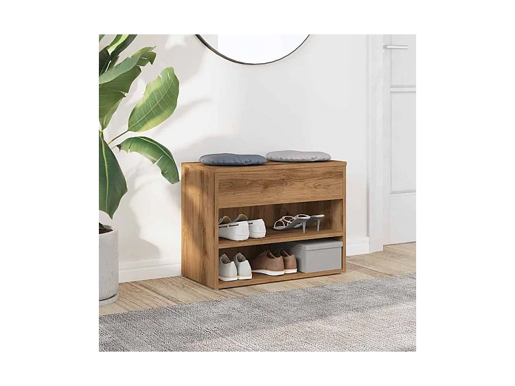 Banc à chaussures en bois Borka L 60 x H 45cm - Compact et Pratique-Couleur Marron clair