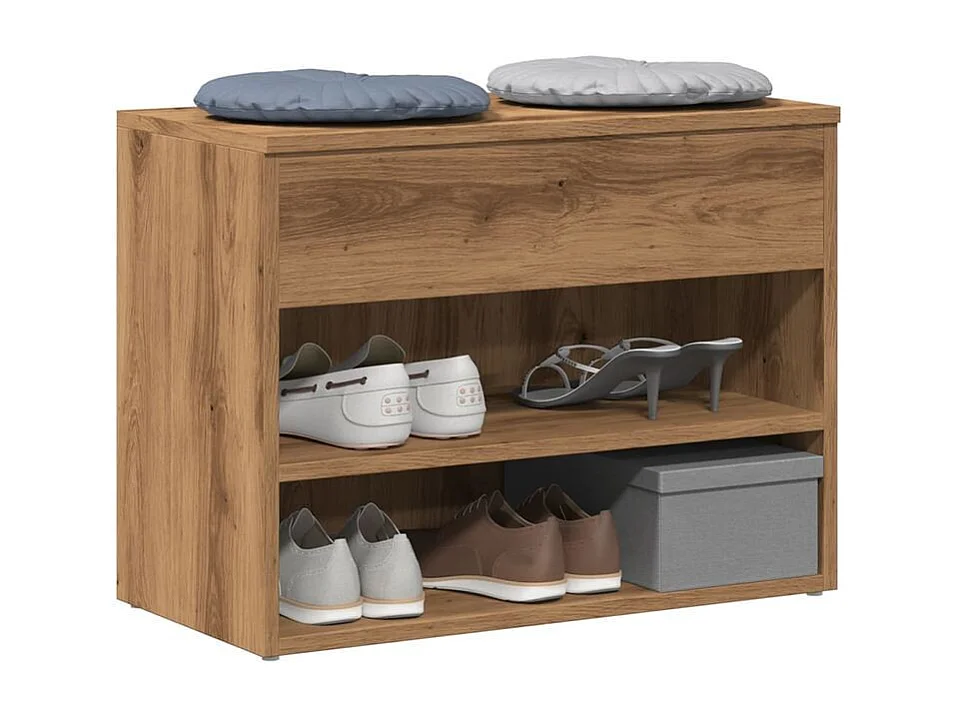 Banc à chaussures en bois Borka L 60 x H 45cm - Compact et Pratique-Couleur Marron clair