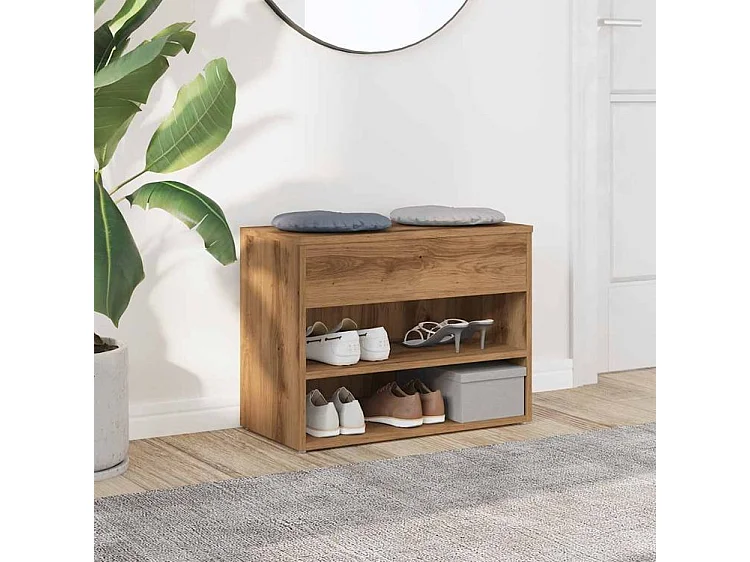 Banc à chaussures en bois Borka L 60 x H 45cm - Compact et Pratique-Couleur Marron clair