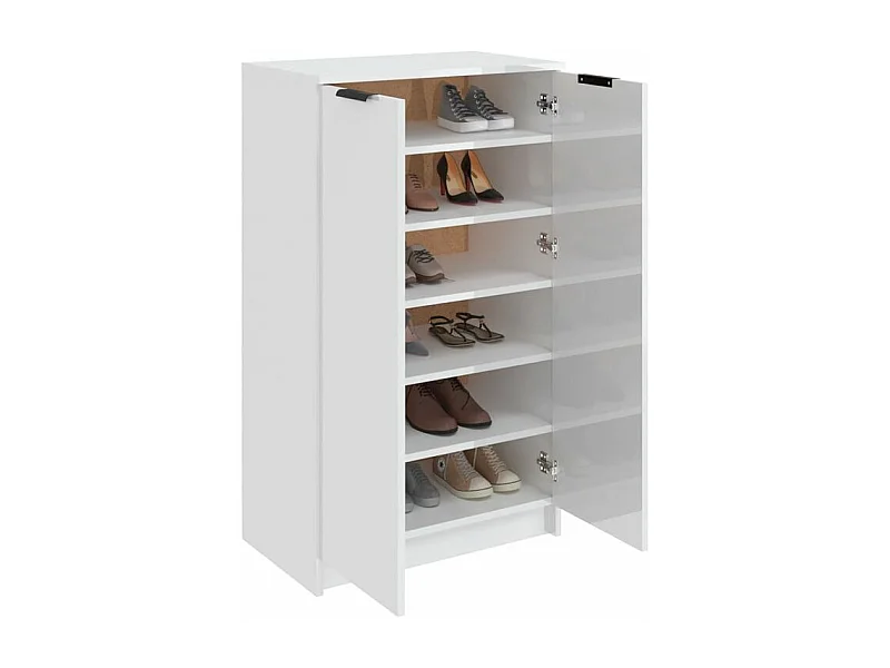 Armoire à chaussures multifonction avec petite penderie L59xP35xH100 - Simplicité et Solidité-Couleur Blanc brillant