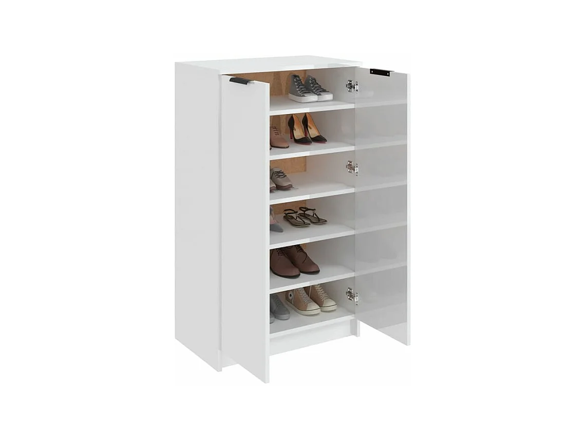 Armoire à chaussures multifonction avec petite penderie L59xP35xH100 - Simplicité et Solidité-Couleur Blanc brillant