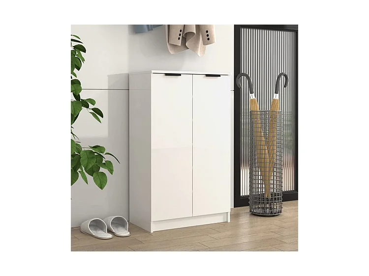 Armoire à chaussures multifonction avec petite penderie L59xP35xH100 - Simplicité et Solidité-Couleur Blanc brillant