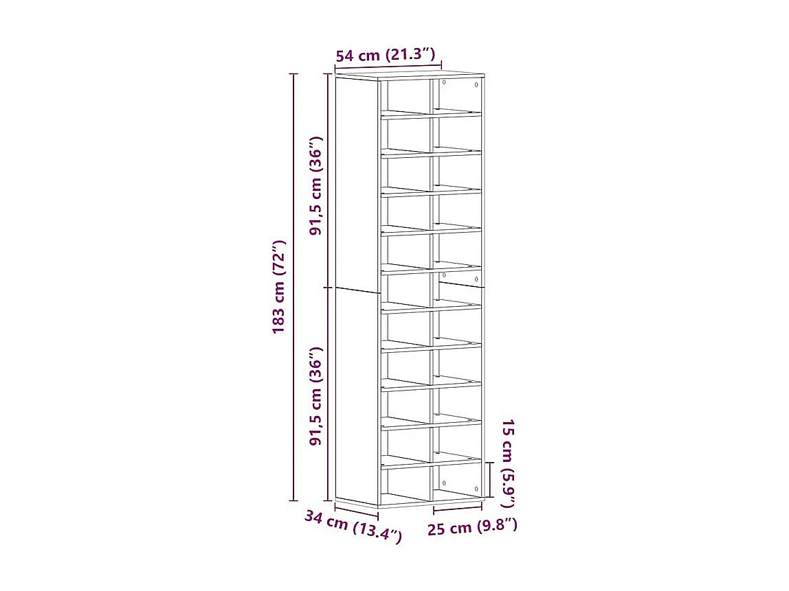 Meuble à chaussures chêne artisanal 54x34x183 bois ingénierie