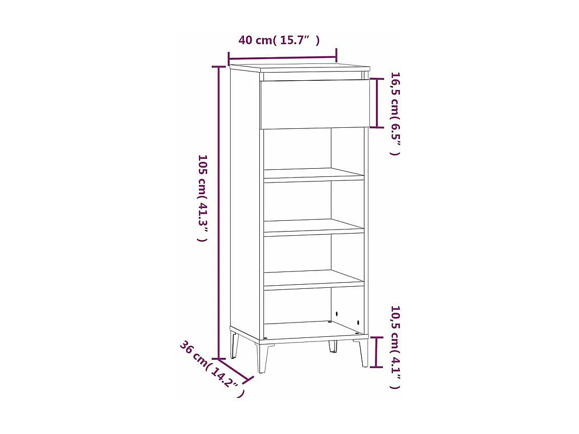 Étagère à chaussures Chêne marron 40x36x105 Bois ingénierie