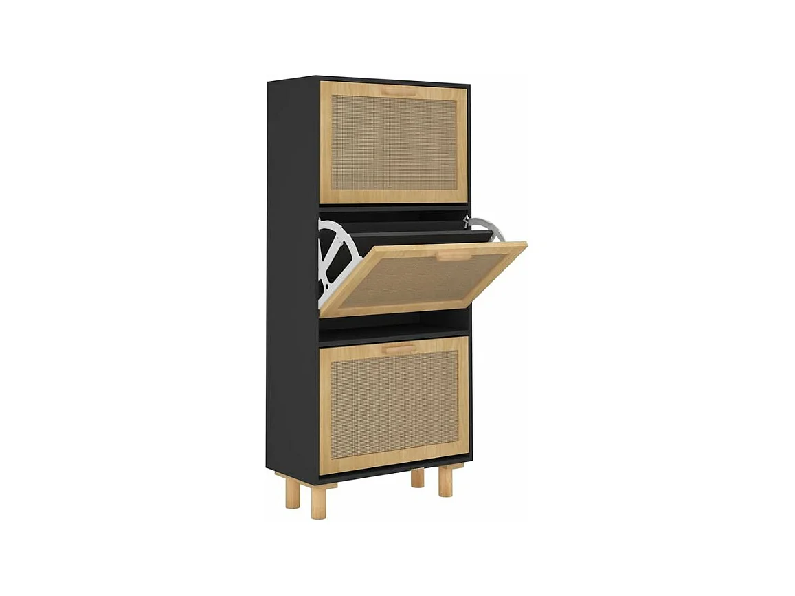 Armoire à chaussures en bois er rotin Viba L 52 x H 115cm - Style tendance-Couleur Noir