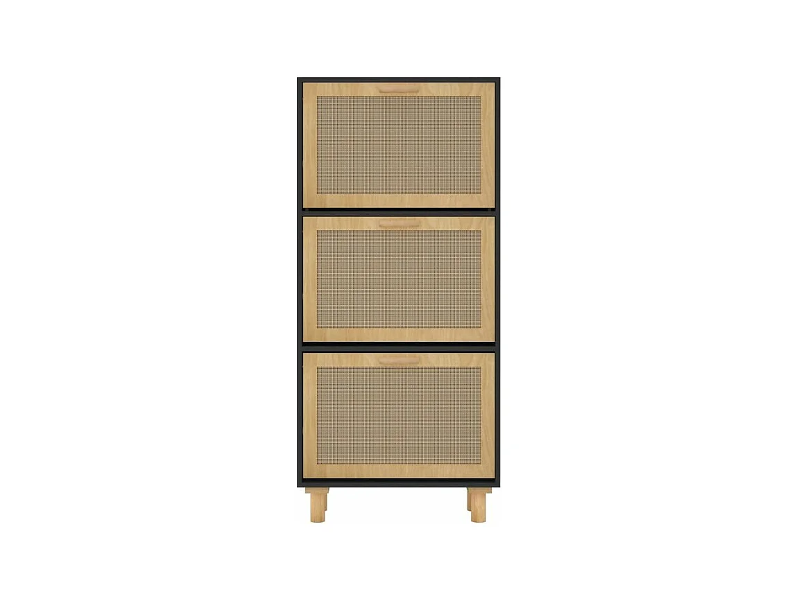 Armoire à chaussures en bois er rotin Viba L 52 x H 115cm - Style tendance-Couleur Noir