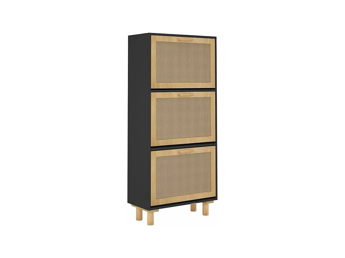 Armoire à chaussures en bois er rotin Viba L 52 x H 115cm - Style tendance-Couleur Noir
