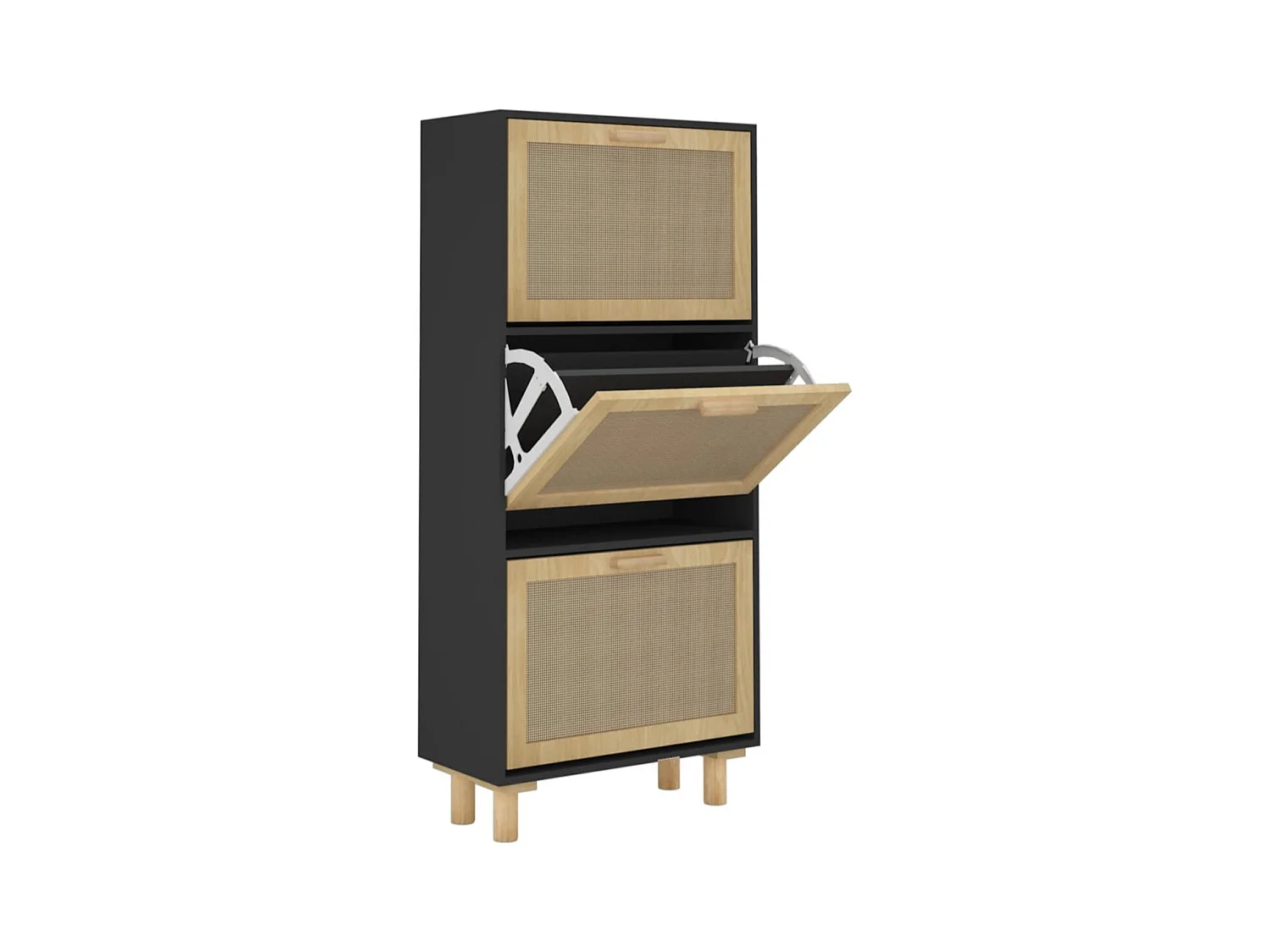 Armoire à chaussures en bois er rotin Viba L 52 x H 115cm - Style tendance-Couleur Noir