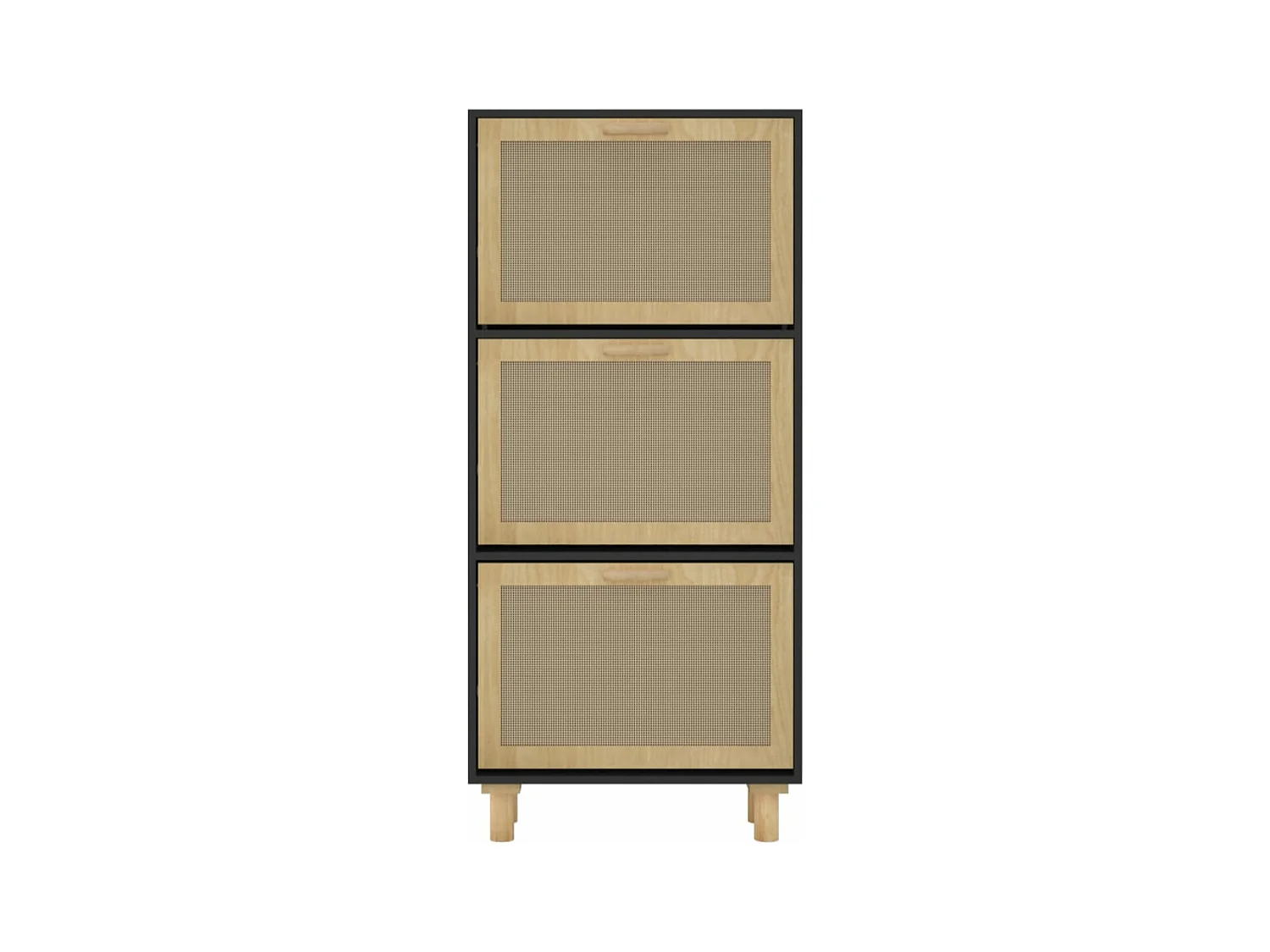 Armoire à chaussures en bois er rotin Viba L 52 x H 115cm - Style tendance-Couleur Noir
