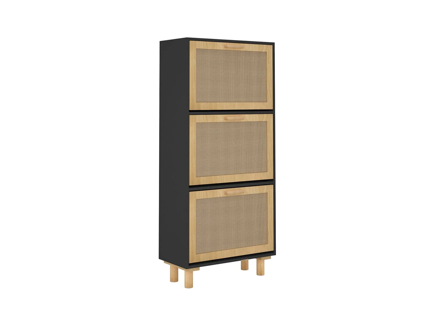 Armoire à chaussures en bois er rotin Viba L 52 x H 115cm - Style tendance-Couleur Noir