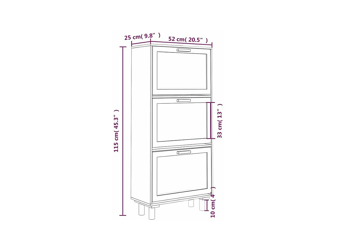 Armoire à chaussures en bois er rotin Viba L 52 x H 115cm - Style tendance-Couleur Noir