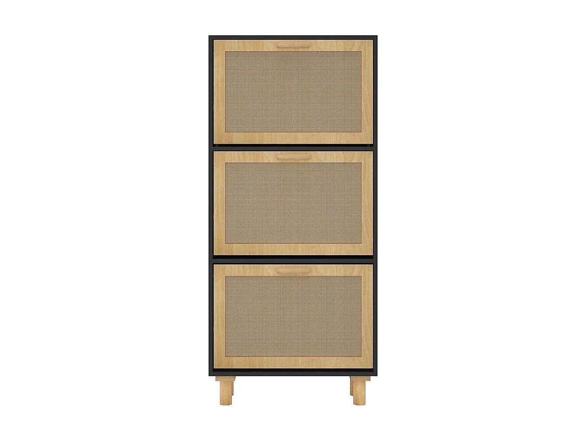 Armoire à chaussures en bois er rotin Viba L 52 x H 115cm - Style tendance-Couleur Noir