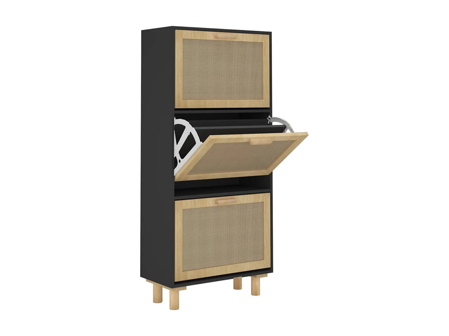 Armoire à chaussures en bois er rotin Viba L 52 x H 115cm - Style tendance-Couleur Noir