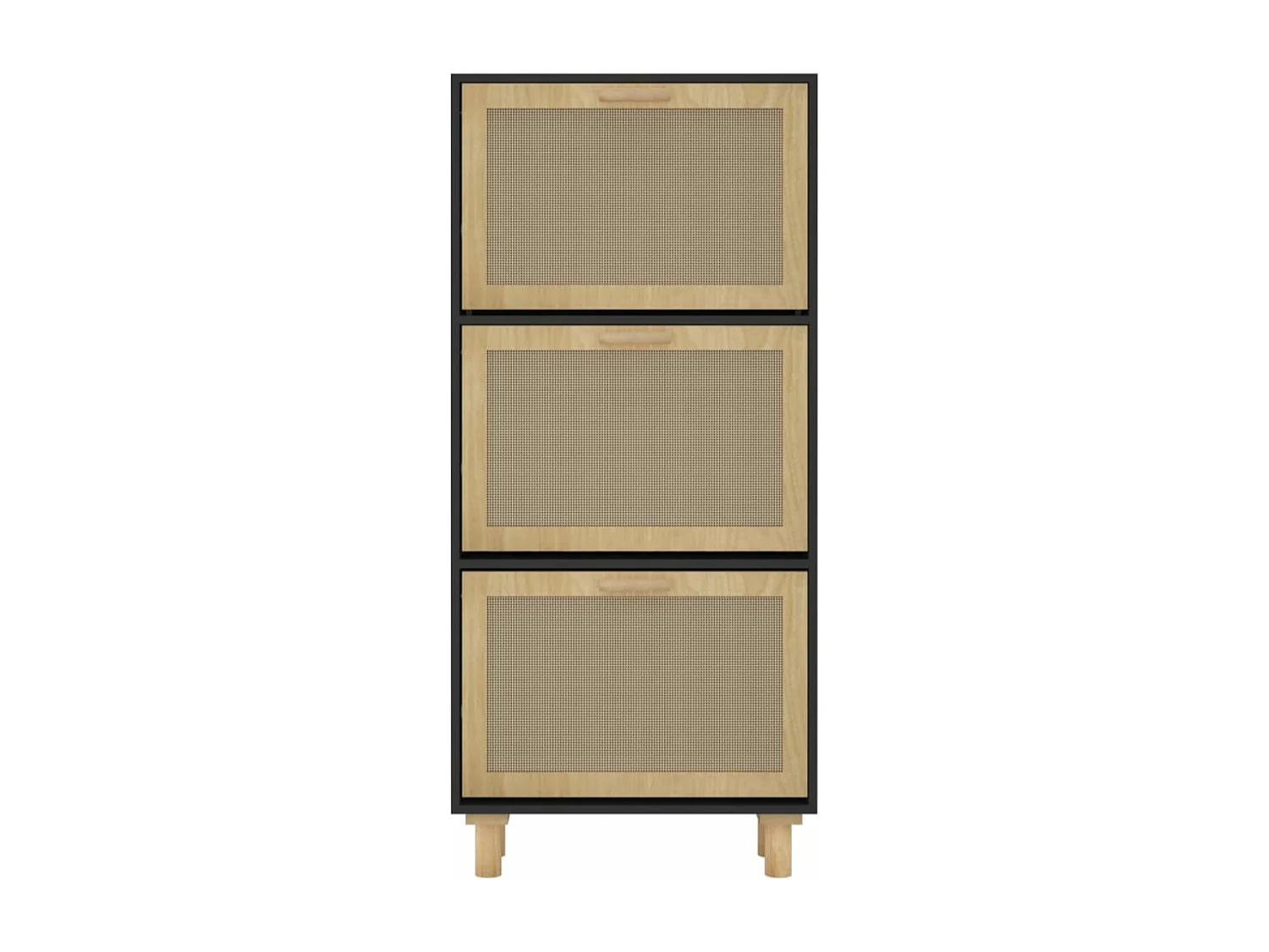 Armoire à chaussures en bois er rotin Viba L 52 x H 115cm - Style tendance-Couleur Noir