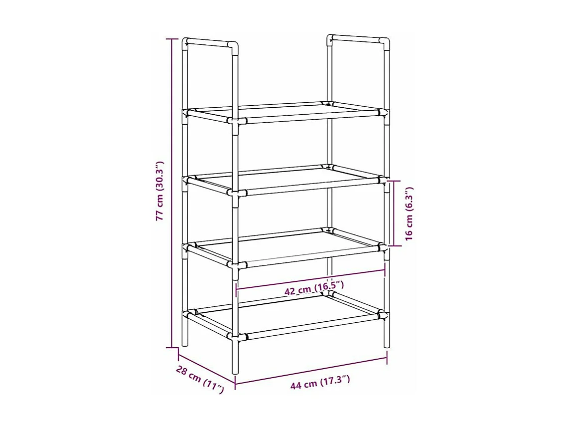 Étagère à chaussures 4 niveaux 44x28x77 tissu non-tissé